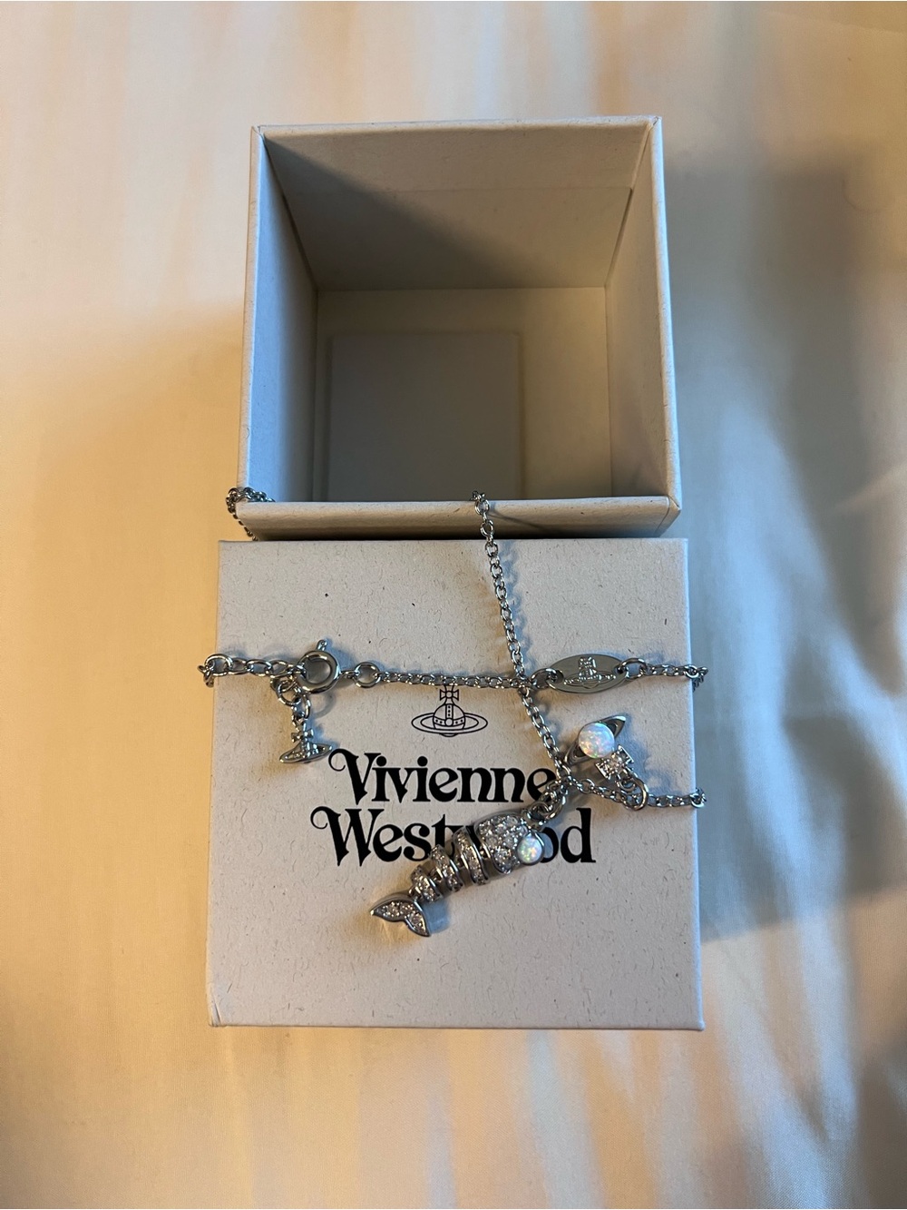 Vivienne Westwood Lyall Silver Fishbone Charm Necklace with Orb Detail - Picture 6 of 7